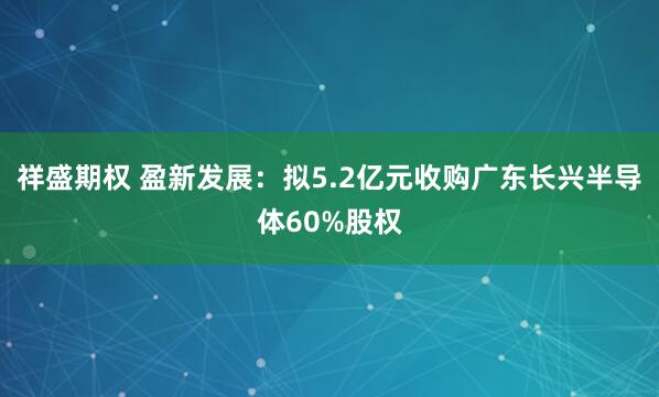 祥盛期权 盈新发展：拟5.2亿元收购广东长兴半导体60%股权